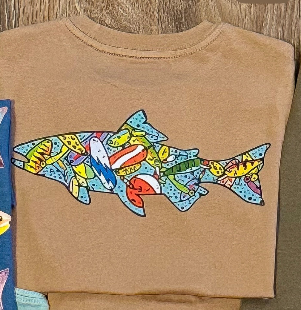 Light Brown Long Sleeve Colorful Fish Tee
